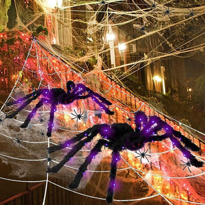 Glowing Plush Spider Halloween Decoration