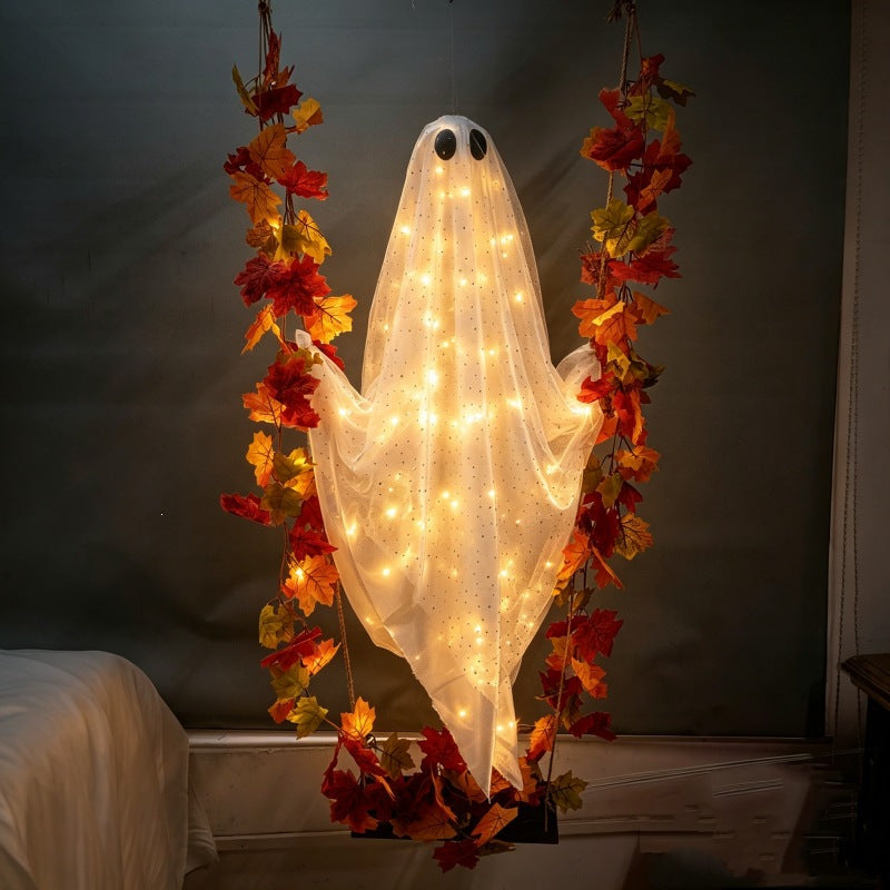 Hanging Maple Leaf Ghost Halloween Decoration