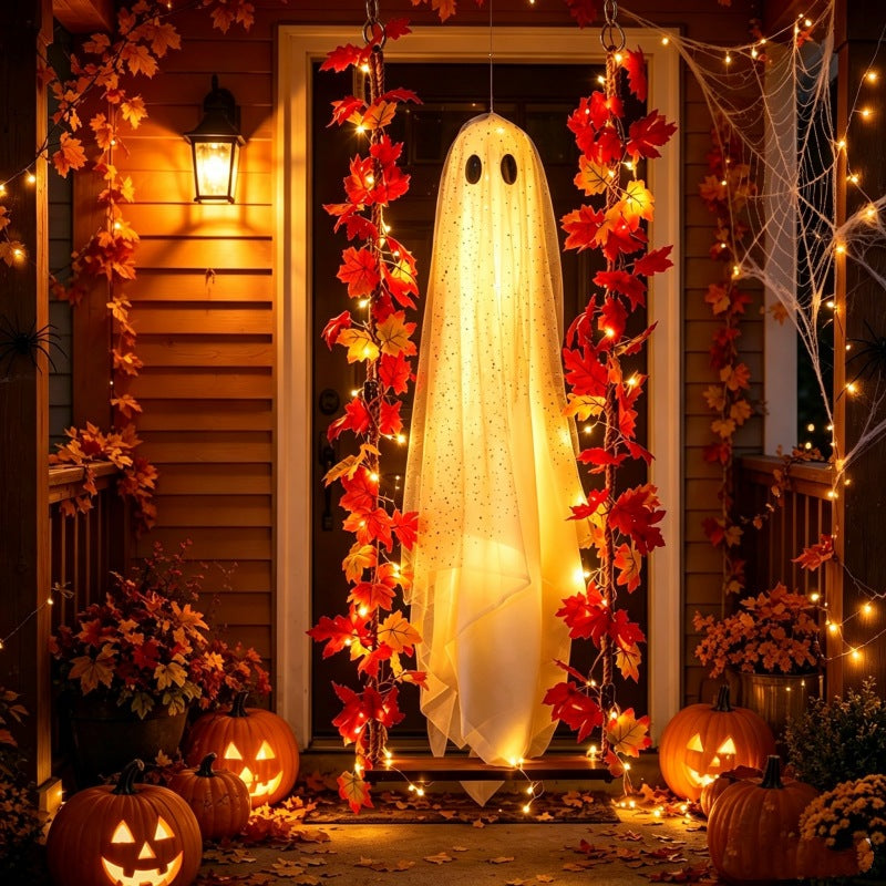 Hanging Maple Leaf Ghost Halloween Decoration