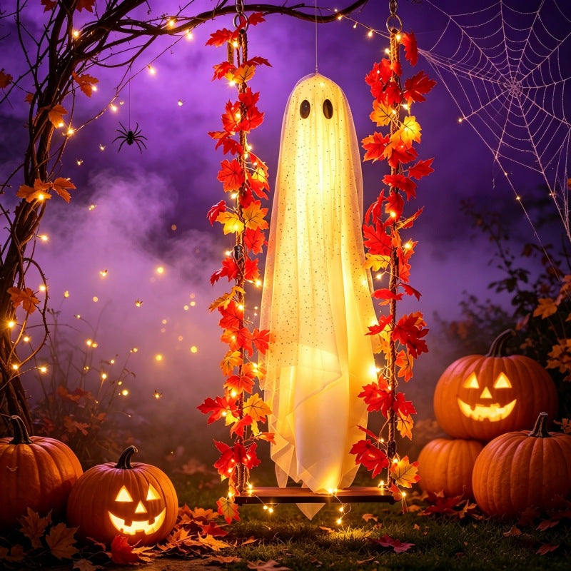 Hanging Maple Leaf Ghost Halloween Decoration