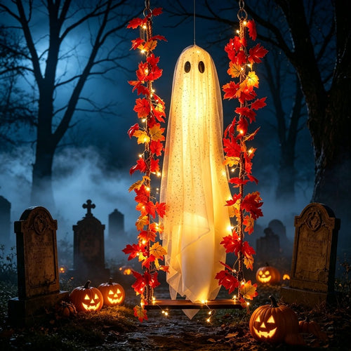 Hanging Maple Leaf Ghost Halloween Decoration