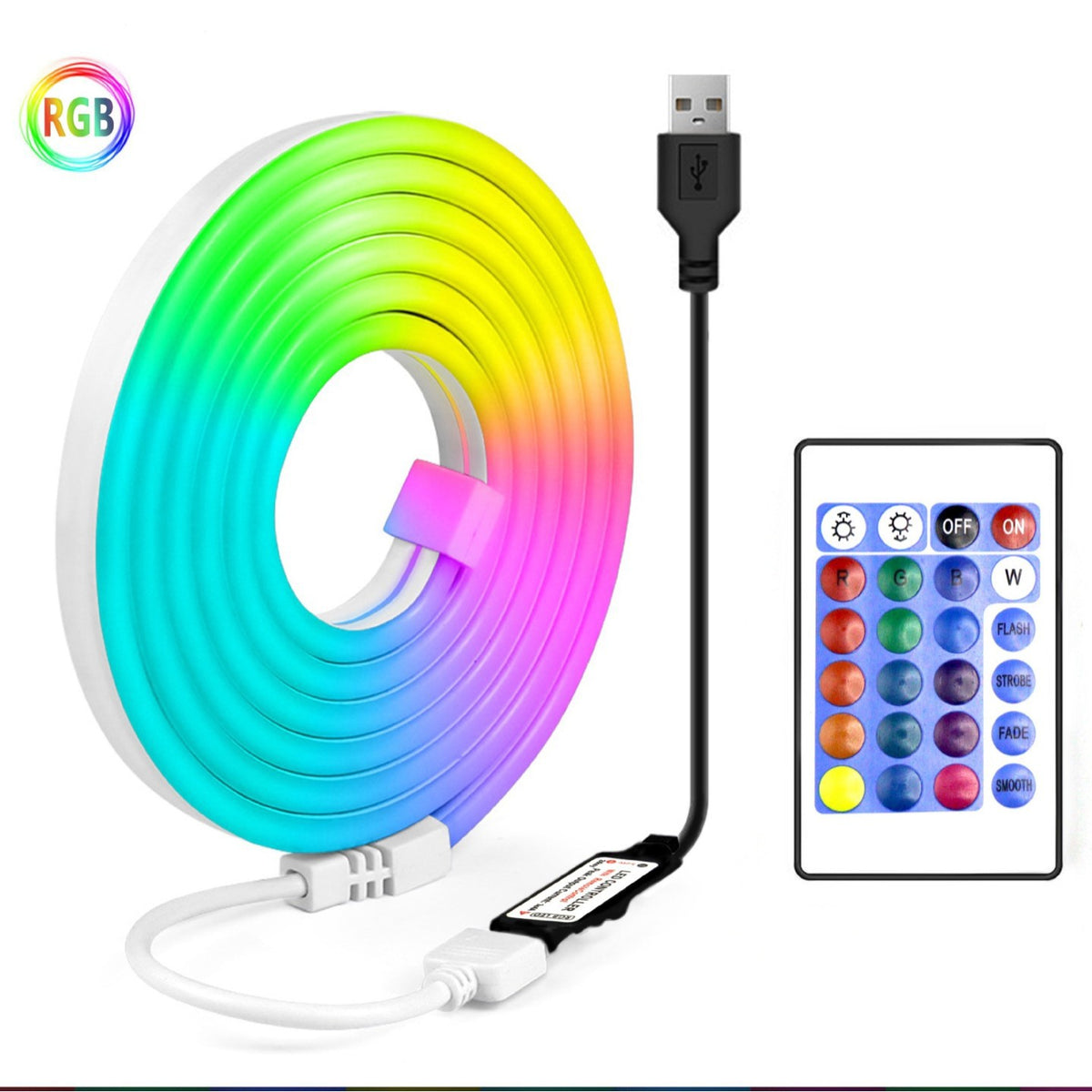 Flexible RGB LED Neon Light Strip with Remote Control